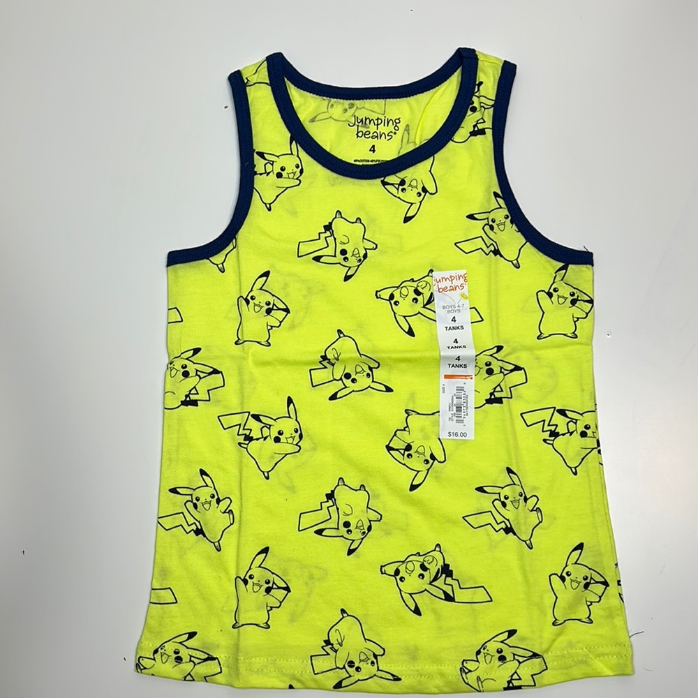 Highlighter yellow Boys Jumping Beans Pokémon Pikachu Tank size 4